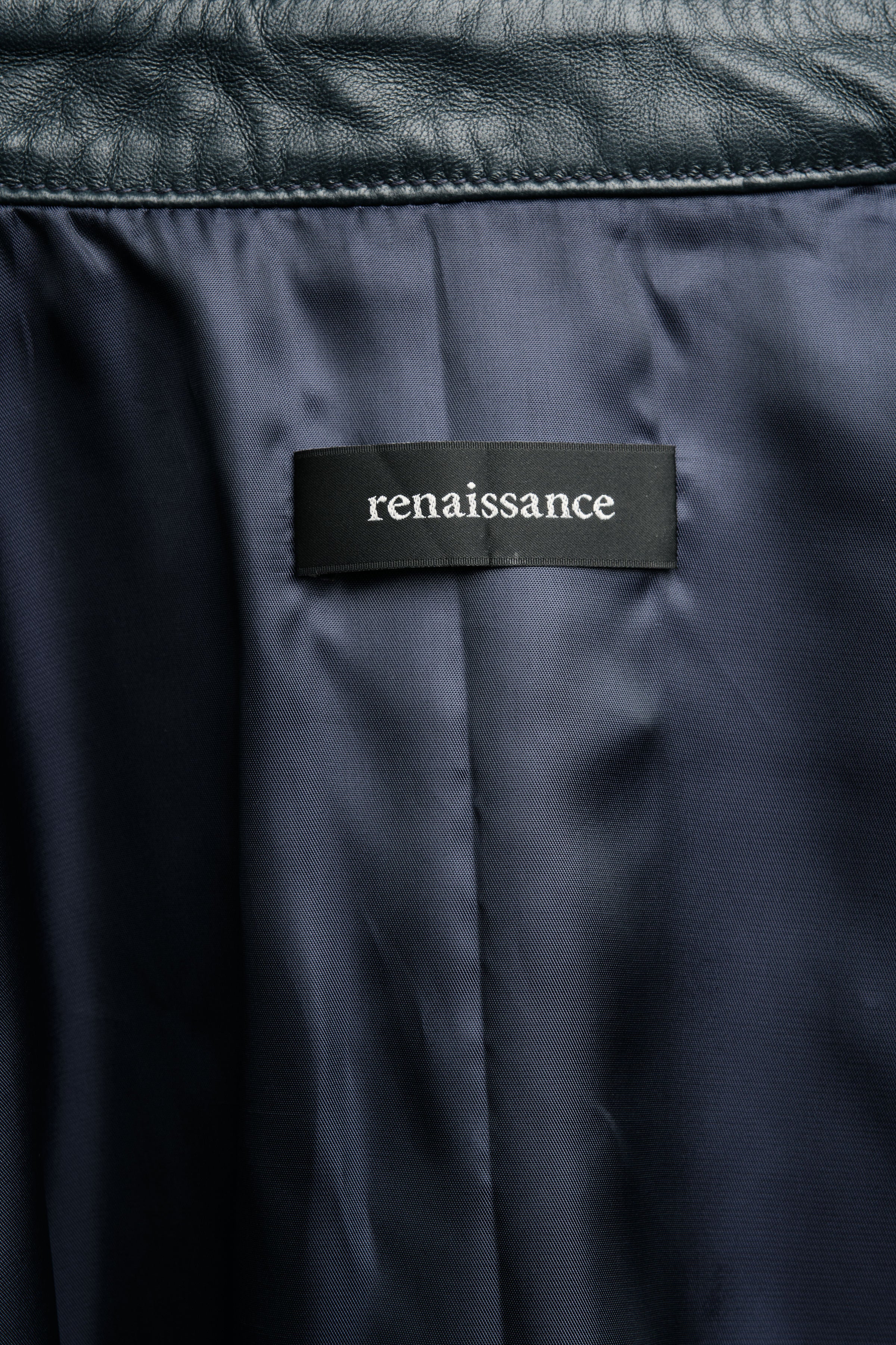 Navy blue fabric with 'renaissance' label
